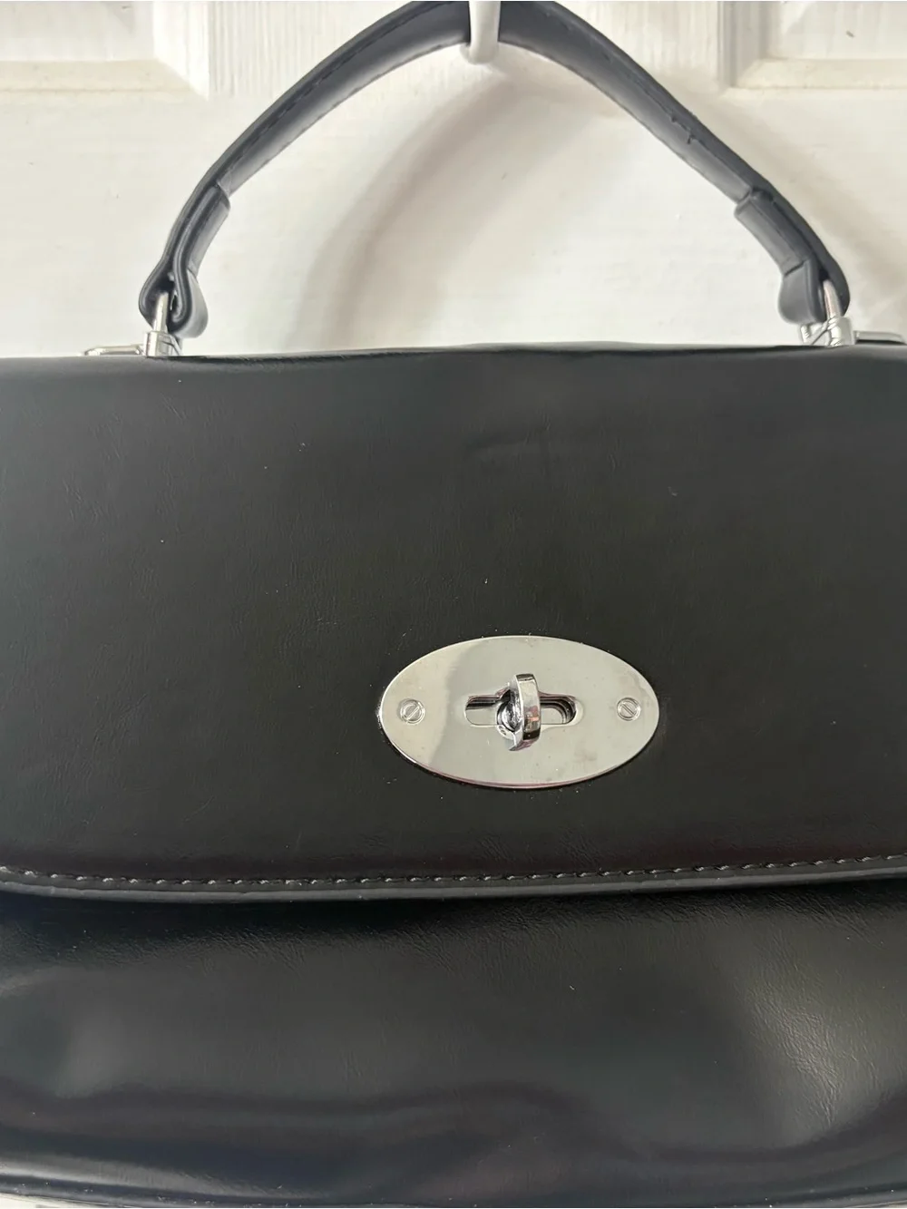 Classic Black Top-Handle Satchel with Silver Turn-Lock